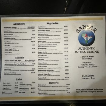 Sansar Indian Cuisine - Menu - Indian Near Me - Livermore, California