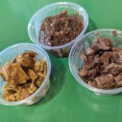 143 Street Tacos - Meat Samples. Culichi left, Cabeza center, Asada right.