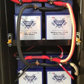 Monster Mobile RV - Four American Made Battle Born Lithium Ion Batteries all wired with 4/0 Cables - RV Repair Near Me Monster Mobile RV - Four American Made Battle Born Lithium Ion Batteries all wired with 4/0 Cables - RV Repair Near Me