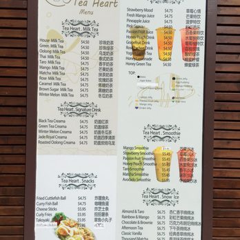 Tea Heart - Menu. What they don't mention is that toppings are 50 cents extra. - Shaved Snow Near Me - Pleasanton, California Tea Heart - Menu. What they don't mention is that toppings are 50 cents extra. - Shaved Snow Near Me - Pleasanton, California
