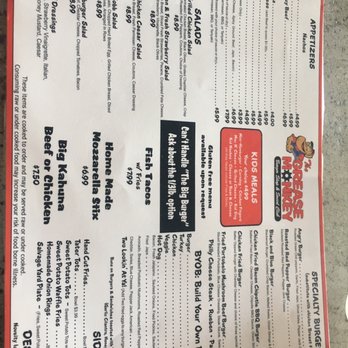 The Grease Monkey - Menu - Burgers Near Me - Arlington, Texas