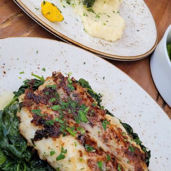 Spaghettini - Horseradish crusted halibut and sea bass. - Italian Near Me - Seal Beach, California Spaghettini - Horseradish crusted halibut and sea bass. - Italian Near Me - Seal Beach, California
