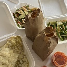 Generous portion of chips and salsa.  What excellent take out experience