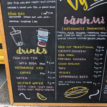 Vy Banh Mi - a menu on a blackboard - Food Trucks Near Me Vy Banh Mi - a menu on a blackboard - Food Trucks Near Me