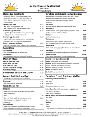 Menu photo 2 Sunset House Restaurant Waukegan, IL