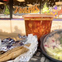 Adolph's Mexican Food - Posole, warm corn tortillas and fresh radish & lime garnish. #AdolphsWinner