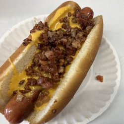 Tony's Newburgh Lunch - Hot dog with cheese and bacon