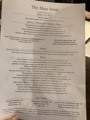 Menu photo 2 The Mute Swan East Molesey, XGL Menu photo 2 The Mute Swan East Molesey, XGL