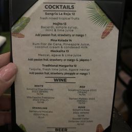 Cocktail menu Cocktail menu