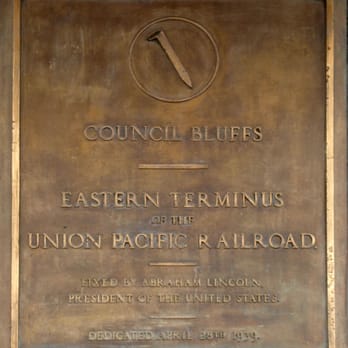Golden Spike Monument - Monument plaque. - Landmarks & Historical Buildings Near Me - Council Bluffs, Iowa Golden Spike Monument - Monument plaque. - Landmarks & Historical Buildings Near Me - Council Bluffs, Iowa