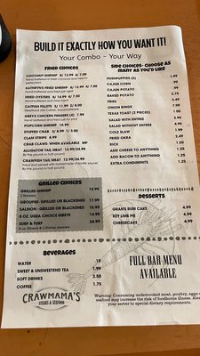 Menu photo 3 Crawmama's Guntersville, AL