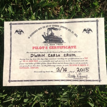 Mark Twain Riverboat - Photo taken 3/16/2015 - Pilot's certificate - Amusement Parks Near Me - Anaheim, California Mark Twain Riverboat - Photo taken 3/16/2015 - Pilot's certificate - Amusement Parks Near Me - Anaheim, California