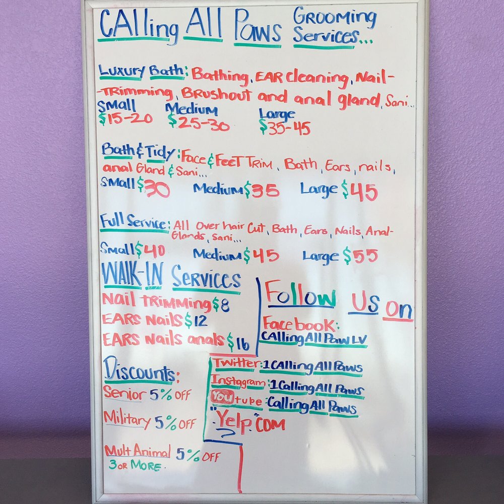 Calling All Paws - This is the services they provide and their prices! - Pet Groomers Near Me - Las Vegas, Nevada Calling All Paws - This is the services they provide and their prices! - Pet Groomers Near Me - Las Vegas, Nevada