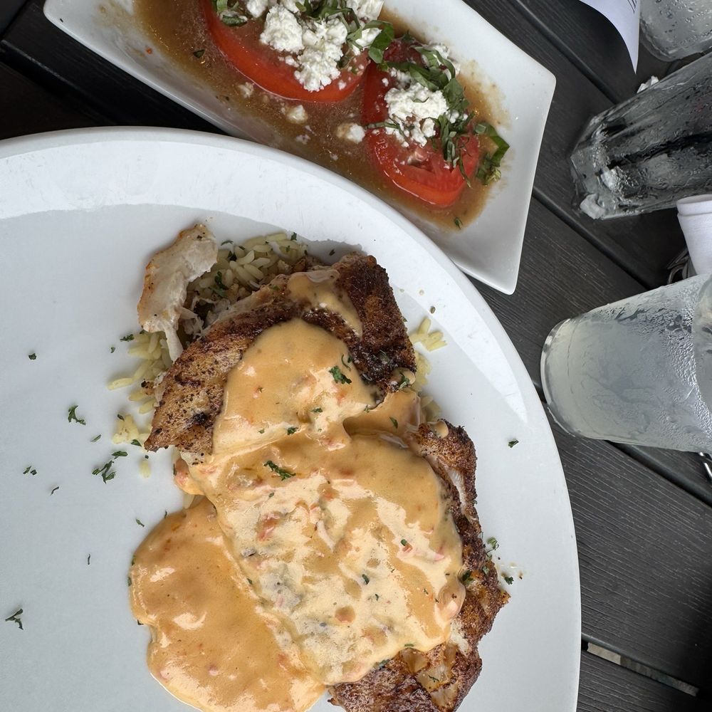 Red snapper and Fresh Vegetable of The Day- Tomatoes with feta and balsamic vinaigrette