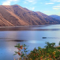 Woodhead Park Campground - View of Brownlee Reservoir and the Oregon hills from the campground.