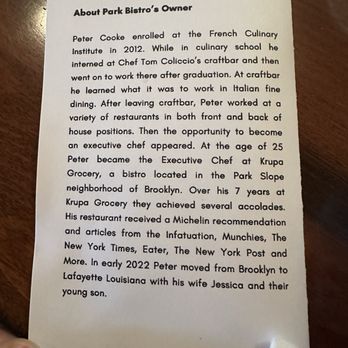 Park Bistro - Owner blurb - Desserts Near Me - Lafayette, Louisiana