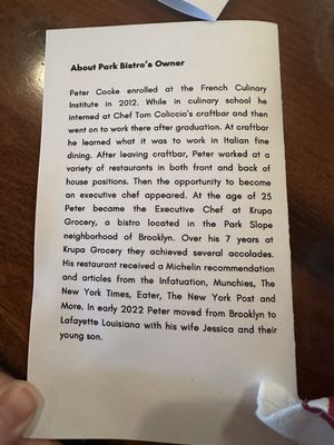 Menu photo 3 Park Bistro Lafayette, LA