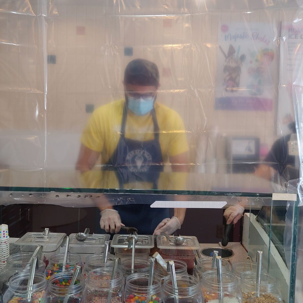 Different times call for different measures...plastic from the top of ice cream case to the ceiling. Ice cream was great! Different times call for different measures...plastic from the top of ice cream case to the ceiling. Ice cream was great!