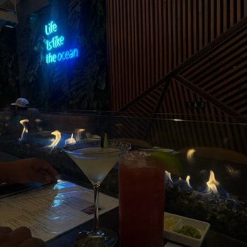 Blue Ocean Robata & Sushi Bar - Cucumber Saketini on left & dingleberry on right - Asian Fusion Near Me - Carlsbad, California Blue Ocean Robata & Sushi Bar - Cucumber Saketini on left & dingleberry on right - Asian Fusion Near Me - Carlsbad, California