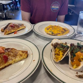 Dilly Diner - Breakfast tacos with sausage, and the frittata with sausage substituted our sides for french toast! - Sandwiches Near Me - Tulsa, Oklahoma Dilly Diner - Breakfast tacos with sausage, and the frittata with sausage substituted our sides for french toast! - Sandwiches Near Me - Tulsa, Oklahoma