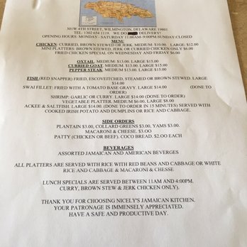 Nicely's Jamaican Kitchen - Menu - Caribbean Near Me - Wilmington, Delaware Nicely's Jamaican Kitchen - Menu - Caribbean Near Me - Wilmington, Delaware