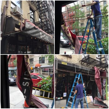 Vida Signs - Taking the old awning down. - Graphic Design Near Me - New York, New York Vida Signs - Taking the old awning down. - Graphic Design Near Me - New York, New York