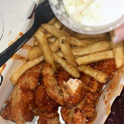 92 Chicken - 1. 5 Tenders or 3 Drumsticks Garlic spicy Fries Cole slaw