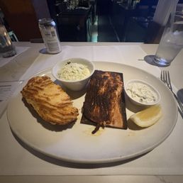Salmon blackened, coleslaw, twice baked potatoes