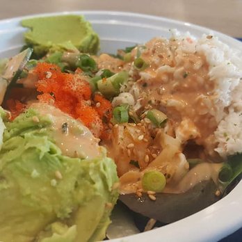 Poki Bowl Kendall - Mixed green base poki with salmon, yellow tail, avocado and crab - Poke Near Me - Miami, Florida Poki Bowl Kendall - Mixed green base poki with salmon, yellow tail, avocado and crab - Poke Near Me - Miami, Florida
