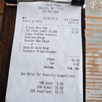 The Local - Bill January 2026 - Cocktail Bars Near Me - Babylon, New York