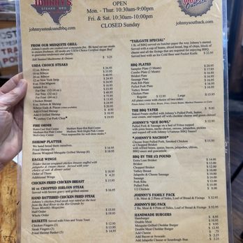 Johnny's Steaks & Bar-Be-Que - Menu - Steakhouses Near Me - Salado, Texas