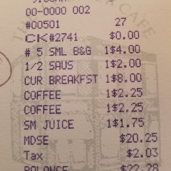 The Courier Cafe - Out bill for a most excellent breakfast 8/2/17 - Breakfast & Brunch Near Me - Urbana, Illinois The Courier Cafe - Out bill for a most excellent breakfast 8/2/17 - Breakfast & Brunch Near Me - Urbana, Illinois