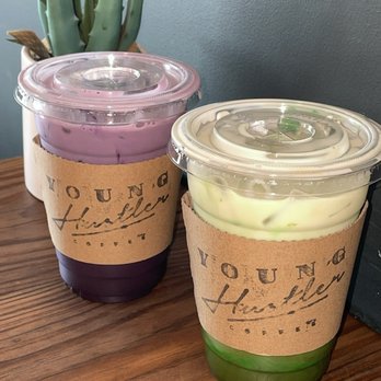 Young Hustler Coffee - left: tarot taro  right: pandan matcha - Coffee & Tea Near Me - Richmond, Texas