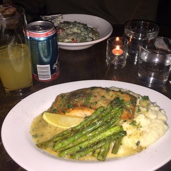 Rove - Spinach ravioli & salmon w/ asparagus and mashed potatoes. SUPER delicious. And my favorite cider :) - American Near Me - Forest Hills, New York Rove - Spinach ravioli & salmon w/ asparagus and mashed potatoes. SUPER delicious. And my favorite cider :) - American Near Me - Forest Hills, New York
