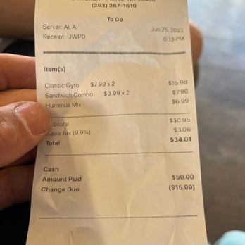 Gyro Zone - Receipt - Mediterranean Near Me - University Place, Washington Gyro Zone - Receipt - Mediterranean Near Me - University Place, Washington