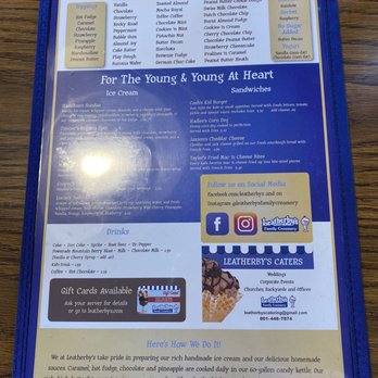 Leatherby's Family Creamery - Menu; more ice cream - Ice Cream & Frozen Yogurt Near Me - Orem, Utah Leatherby's Family Creamery - Menu; more ice cream - Ice Cream & Frozen Yogurt Near Me - Orem, Utah