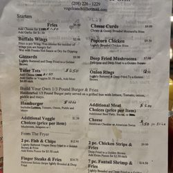 Cabinet Mountain Bar & Grill - Front menu