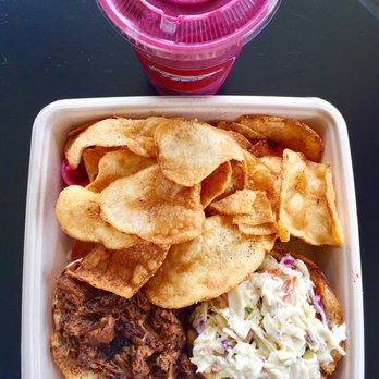 Wild Oak Cafe - BBQ Pulled Beef Sandwich $14 & Red Dragon smoothie - Cafes Near Me - Glendale, California