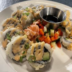 Pup's Steakhouse - Tempura shrimp and avocado sushi