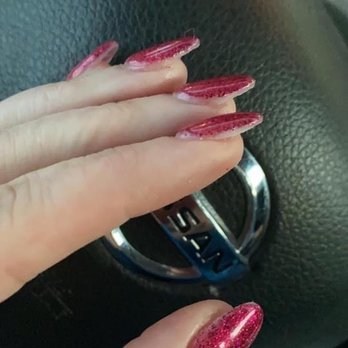 Ava Nails Spa - Bare edges throughout the set.  See that tiny hair?  Yeah...that is STUCK on there.  How tf did she not see it? - Waxing Near Me - Charlotte, North Carolina