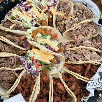 Taqueria 2 Potrillos - taco tray: carnitas, carne asada, birria, fish, al pastor - Mexican Near Me - Moreno Valley, California Taqueria 2 Potrillos - taco tray: carnitas, carne asada, birria, fish, al pastor - Mexican Near Me - Moreno Valley, California