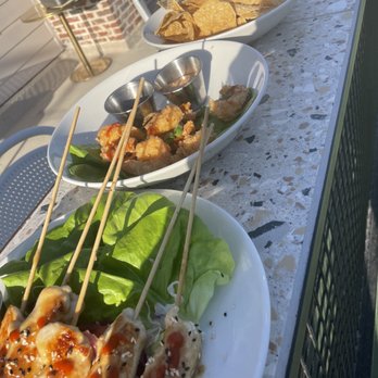 Courtside Kitchen - Chicken skewers firecracker shrimp and guacamole - Pickleball Near Me - Fort Worth, Texas