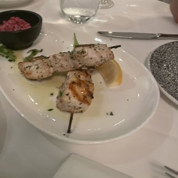Nostos - XIFIAS SOUVLAKI swordfish skewers served with beets salad walnuts and yogurt - Greek Near Me - Vienna, Virginia Nostos - XIFIAS SOUVLAKI swordfish skewers served with beets salad walnuts and yogurt - Greek Near Me - Vienna, Virginia