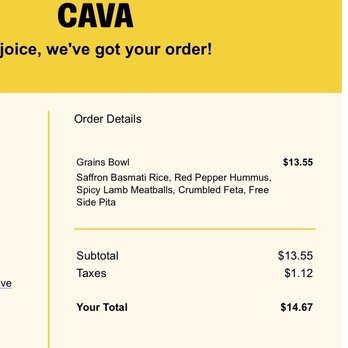 CAVA - Receipt - Salad Near Me - Kingwood, Texas CAVA - Receipt - Salad Near Me - Kingwood, Texas