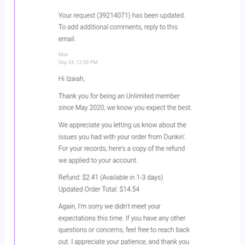 Postmates - The email I received from postmates in response to my order being wrong. Again...I spent $20 - Food Delivery Services Near Me Postmates - The email I received from postmates in response to my order being wrong. Again...I spent $20 - Food Delivery Services Near Me