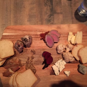 Gather in Jackson Hole - Charcuterie - head cheese, duck breast, white cheddar cheese, picked cauliflower, two types of blue cheese, picked beets, smoked trout - New American Near Me - Jackson, Wyoming Gather in Jackson Hole - Charcuterie - head cheese, duck breast, white cheddar cheese, picked cauliflower, two types of blue cheese, picked beets, smoked trout - New American Near Me - Jackson, Wyoming