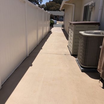 C&M Concrete - The colored cement (Omaha Tan) on the side yard and now drains perfectly. A/C is now on cement slab. - Masonry/Concrete Near Me - Rancho Santa Fe, California C&M Concrete - The colored cement (Omaha Tan) on the side yard and now drains perfectly. A/C is now on cement slab. - Masonry/Concrete Near Me - Rancho Santa Fe, California