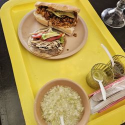 El Amigo Casiano - Yucatecan meal featuring a torta (Mexican sandwich) and a salbute.
