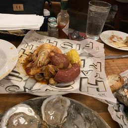 Boiled shrimp sausage potatoes and corn