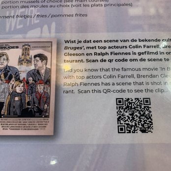 Restaurant Diligence - Code to watch clip of movie filmed here - Belgian Near Me - Bruges, VWV